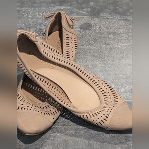 Restricted Beige Faux Leather Laser Cut Pointed Toe Flats